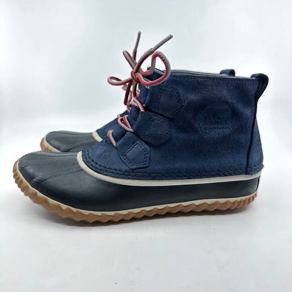 Sorel Out N About Leather Rain Boots Women's 7.5 Blue/Black Lace-Up Ankle NL2339 - Picture 4 of 7